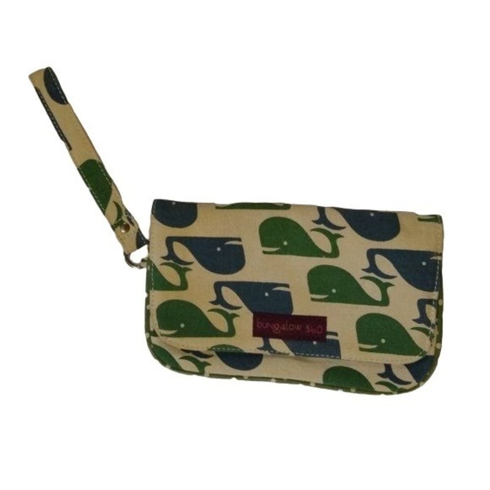 Bungalow 360 Canvas Whale Wristlet Vegan Blue Green Whales Undersea